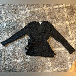 White House Black Market size M wrap top in variegated dark grey/black. See pics